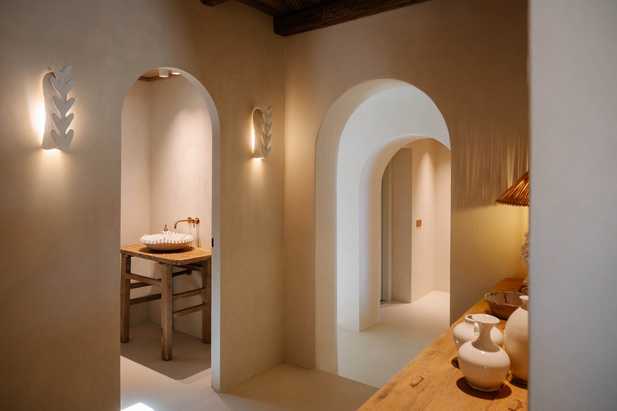 bathroom natural tones Mediterranean villa contemporary decor