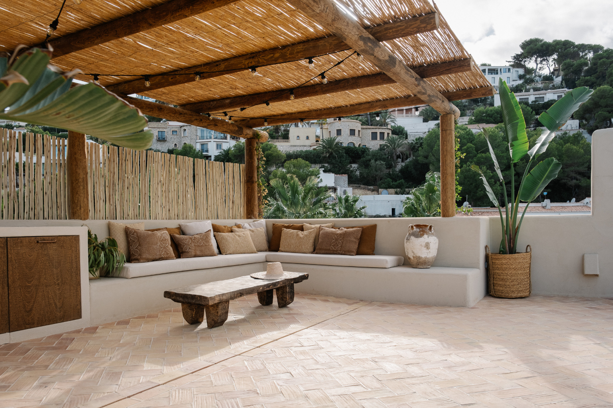 terrace with pergola Mediterranean villa contemporary decor
