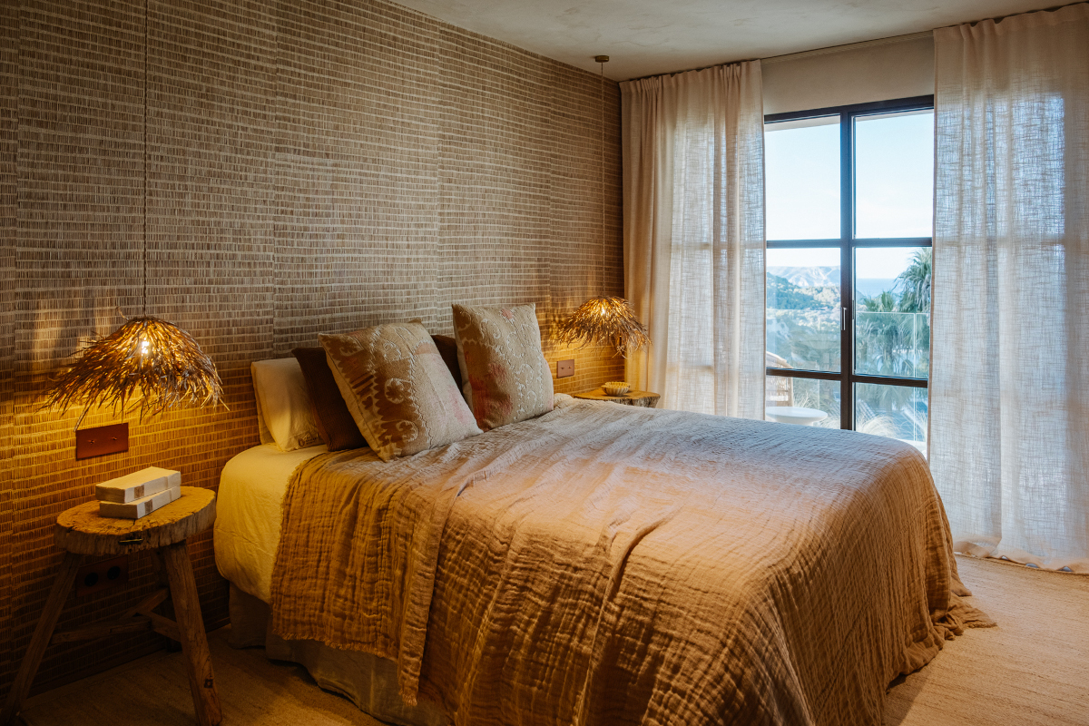 bedroom natural tones Mediterranean villa contemporary decor