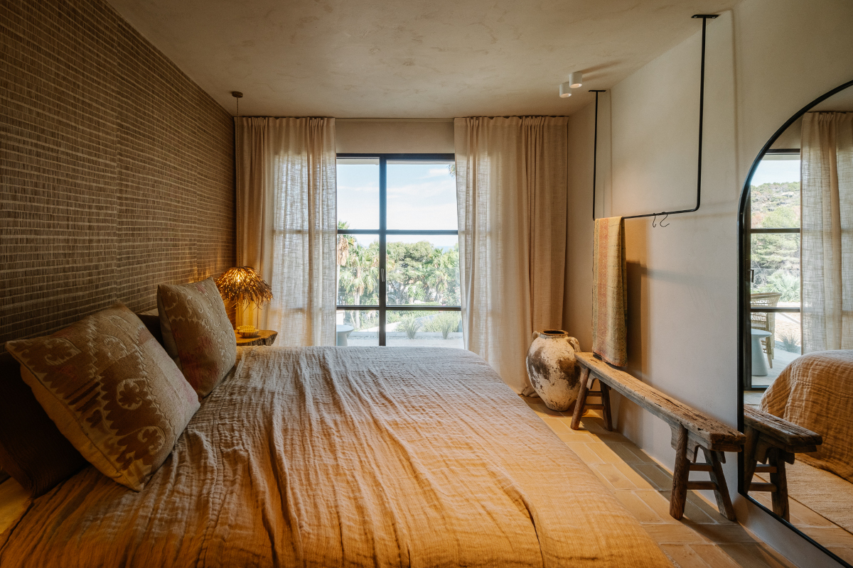 bedroom natural tones Mediterranean villa contemporary decor