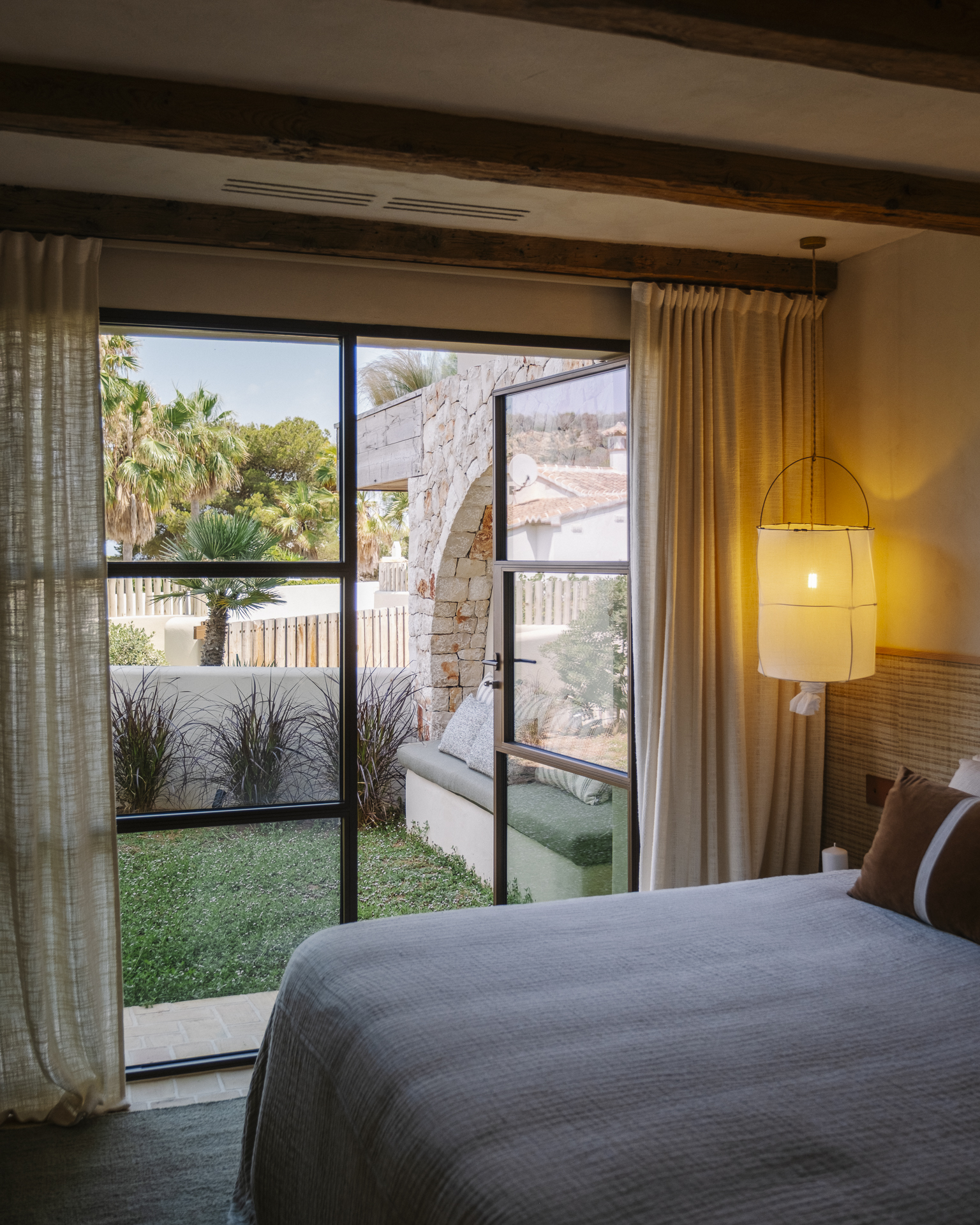 bedroom natural tones Mediterranean villa contemporary decor