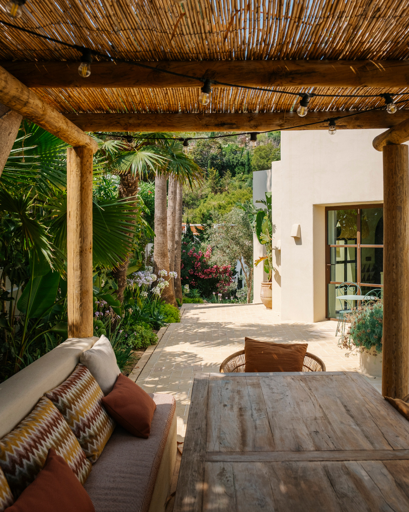 terrace with pergola Mediterranean villa contemporary decor
