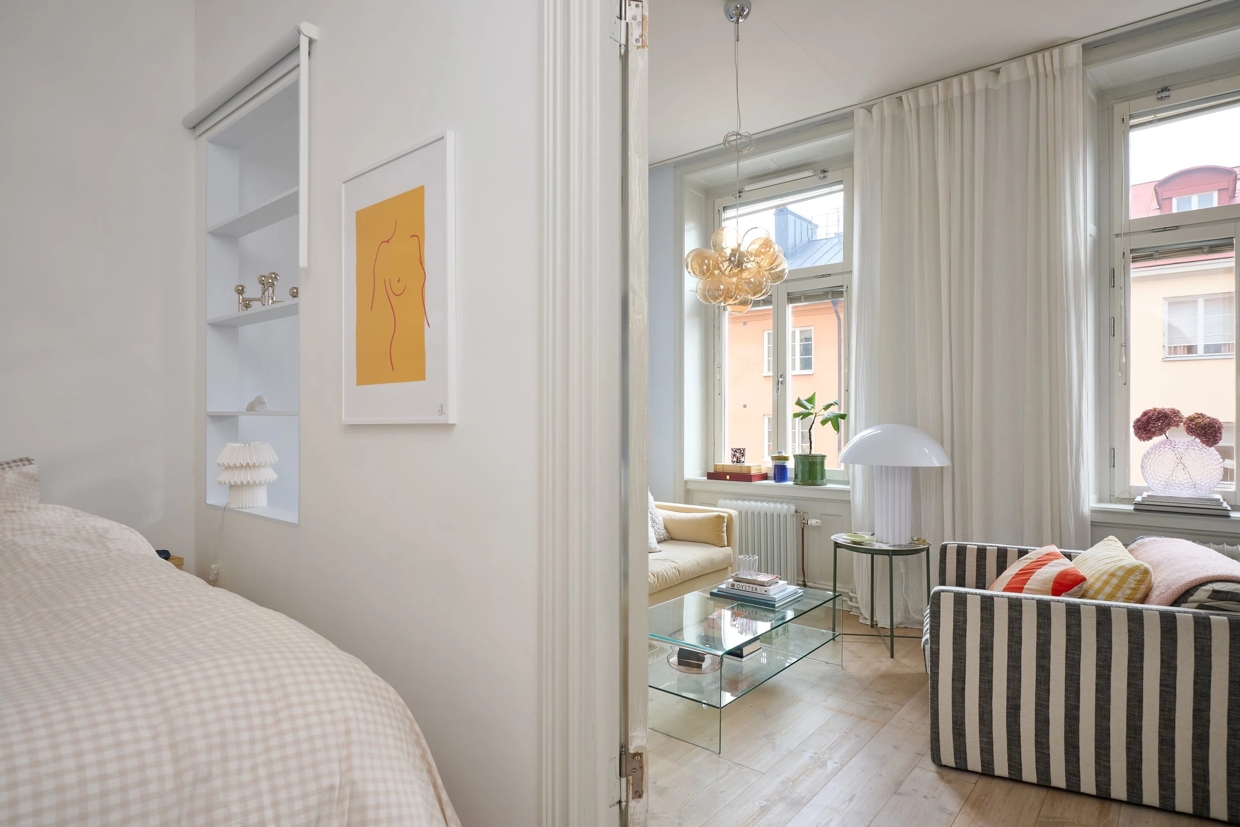 salon et chambre décoration scandinave petit appartement de 49m2