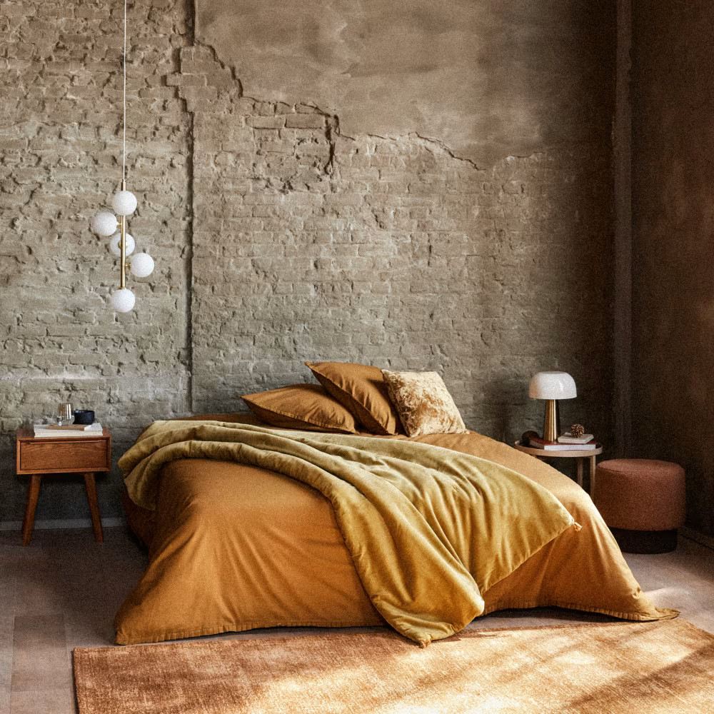 chambre avec murs de briques anciennes