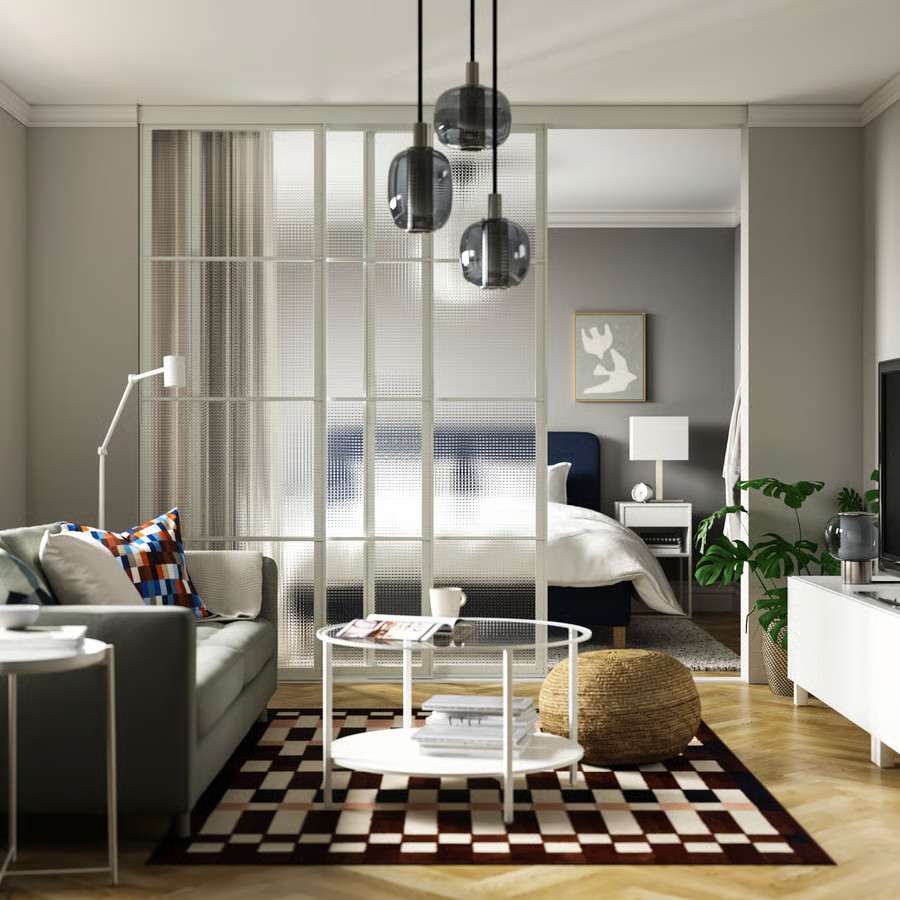 porte dressing verrière IKEA coulissante verre et acier blanc