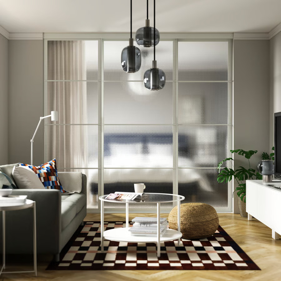 porte dressing verrière IKEA coulissante verre et acier blanc