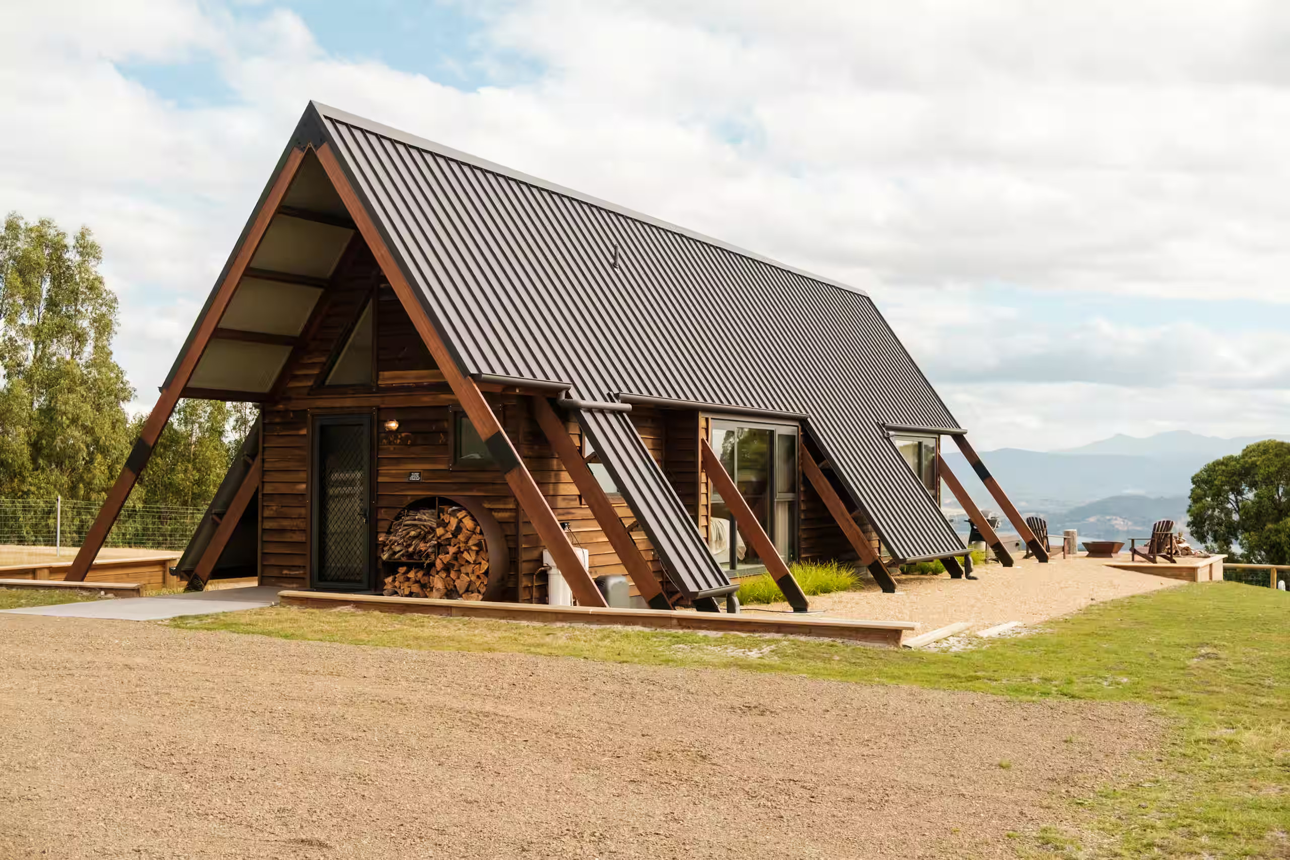 maison A-frame hors-reseau Tasmanie