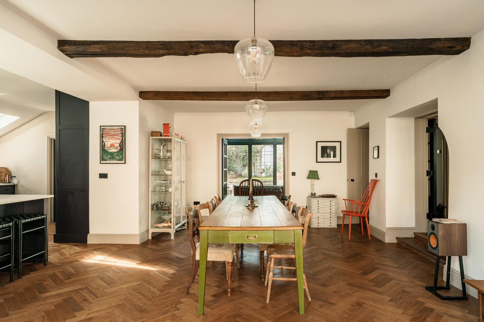 large kitchen with dining room classic chic decor Tudor-style village house