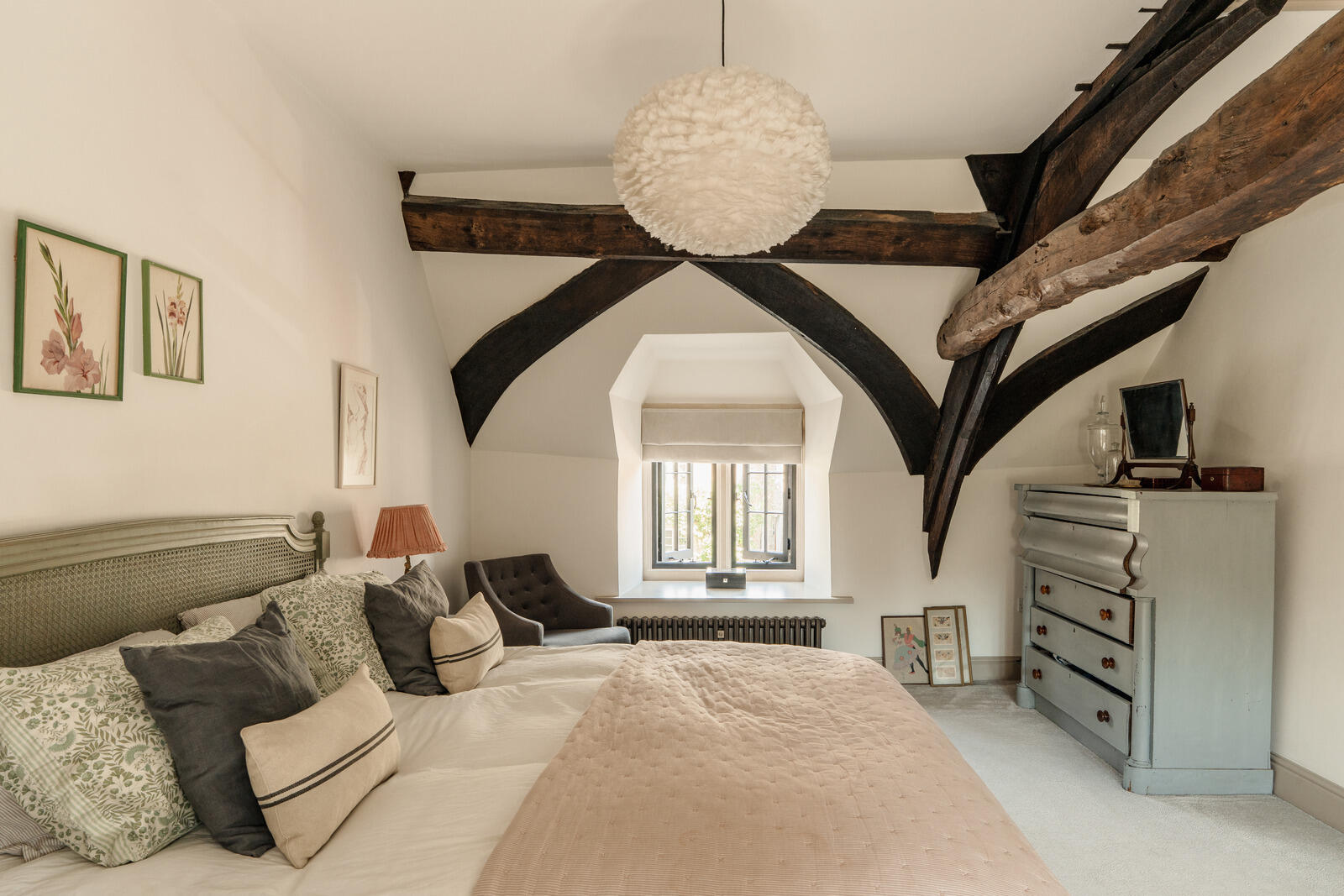 bedroom with beams classic chic decor Tudor-style village house