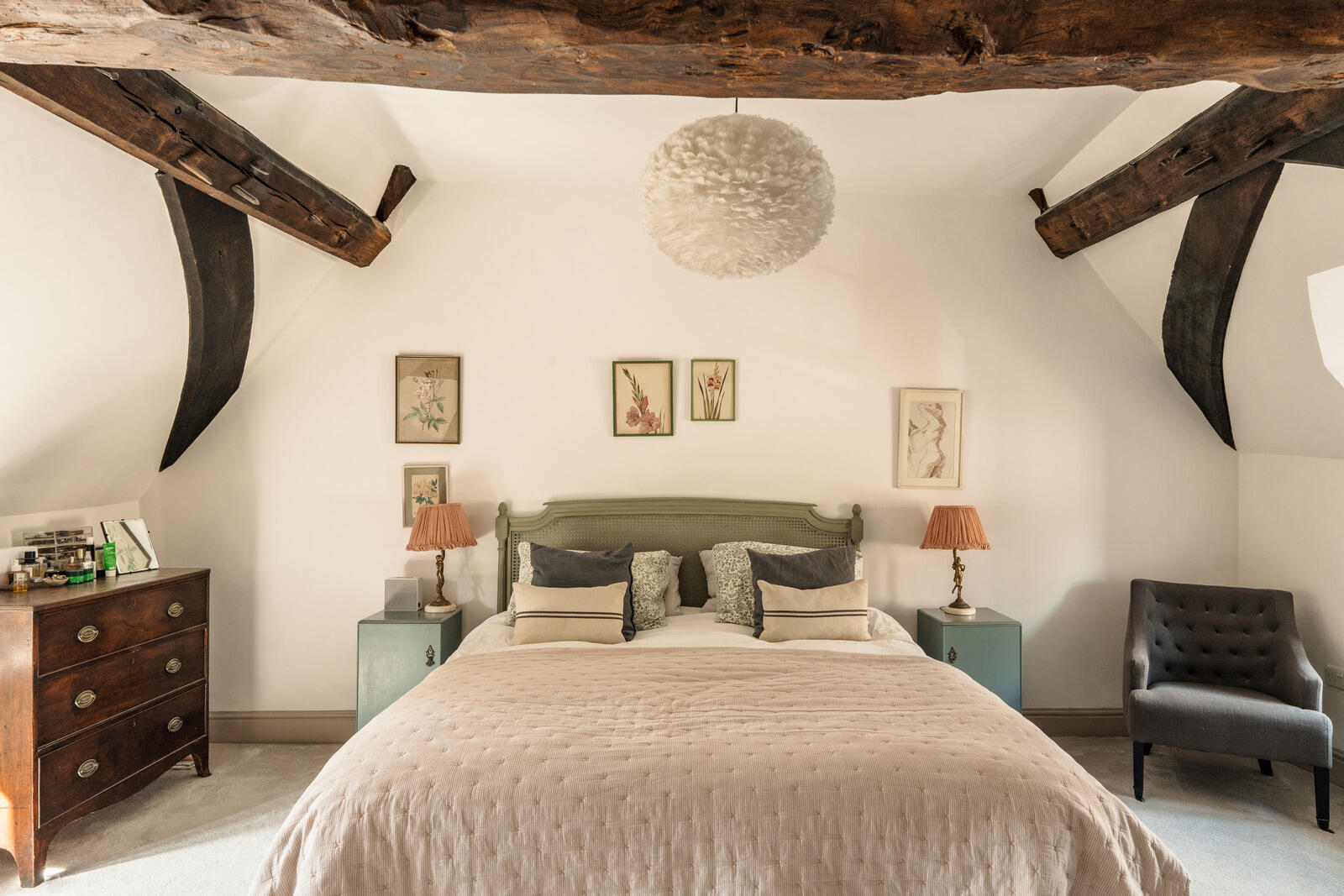 bedroom with beams classic chic decor Tudor-style village house