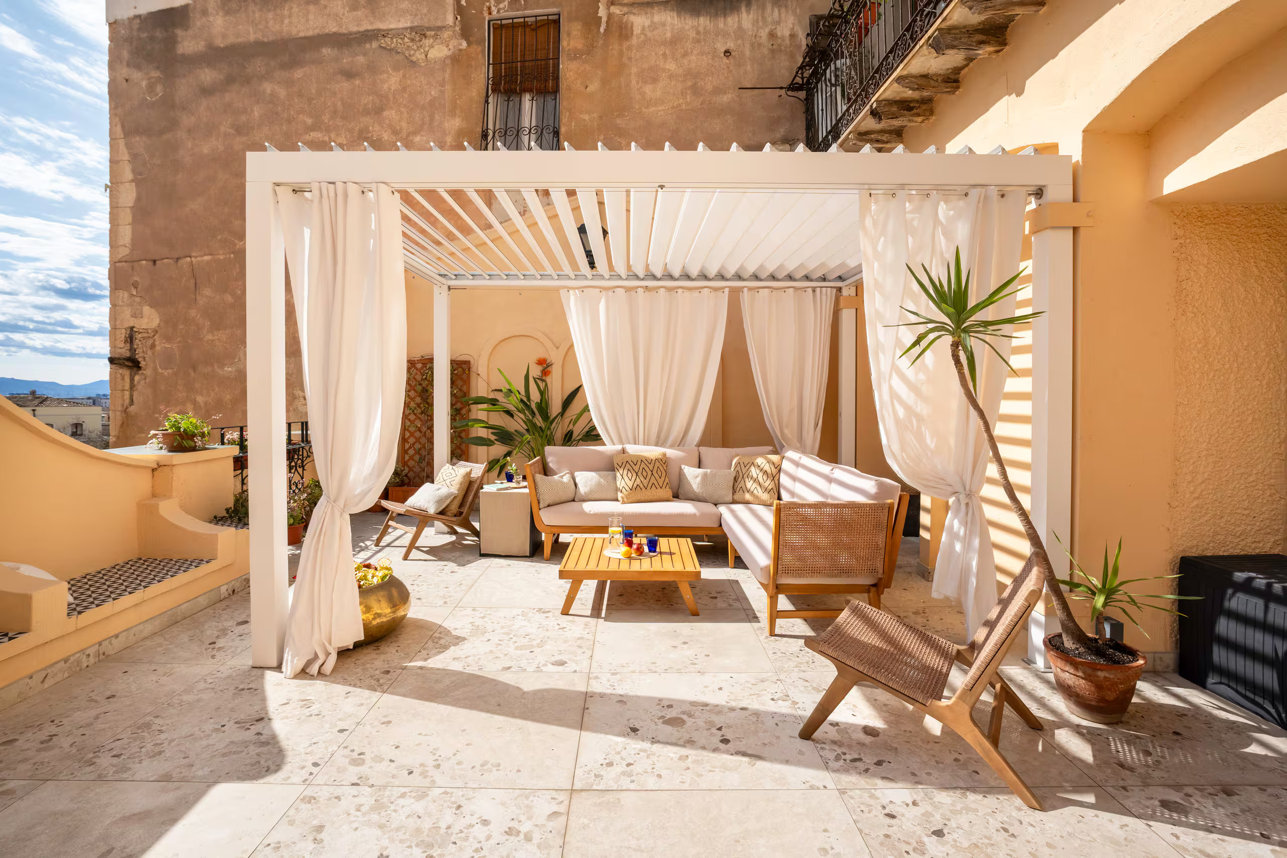 terrace Cagliari Dimora LAJ white pergola terrace Cagliari Dimora LAJ white pergola