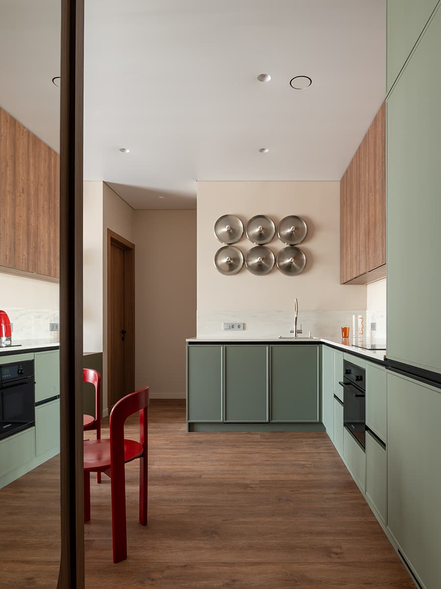 cuisine verte et bois ouverte décoration contemporaine petit appartement de 42m2 cuisine verte et bois ouverte décoration contemporaine petit appartement de 42m2