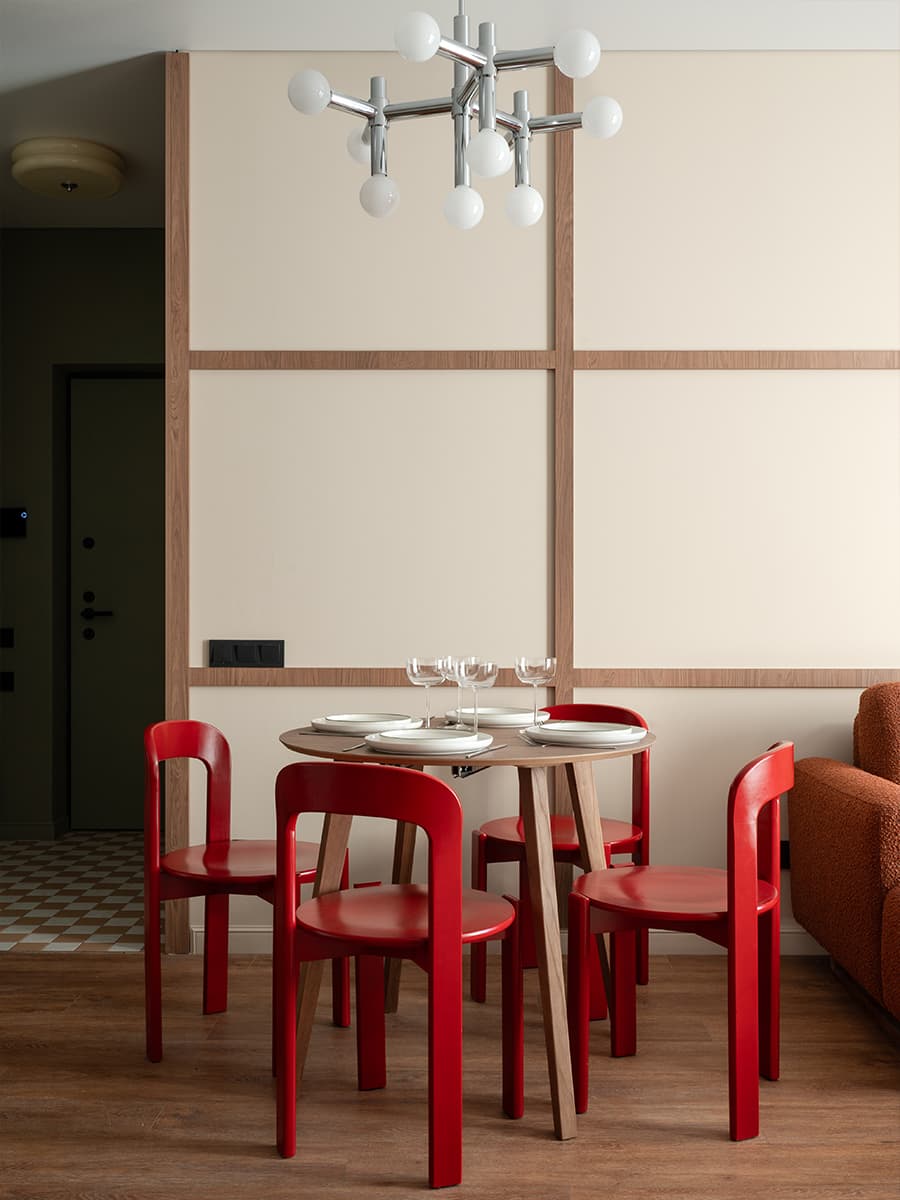 salle à manger chaises rouge décoration contemporaine petit appartement de 42m2 salle à manger chaises rouge décoration contemporaine petit appartement de 42m2