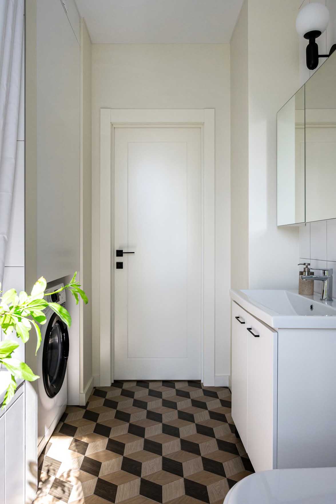 modern bathroom with cement tiles on the floor modern bathroom with cement tiles on the floor
