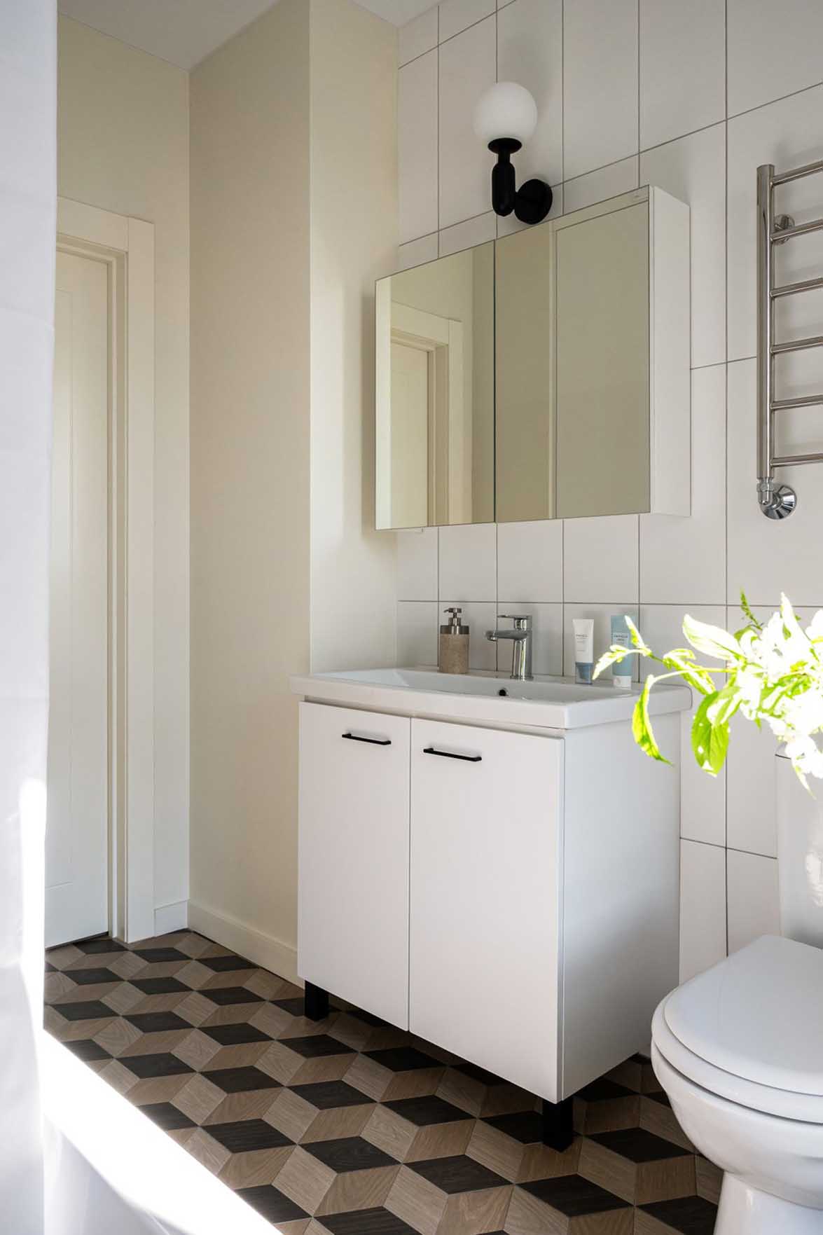 modern bathroom with cement tiles on the floor modern bathroom with cement tiles on the floor