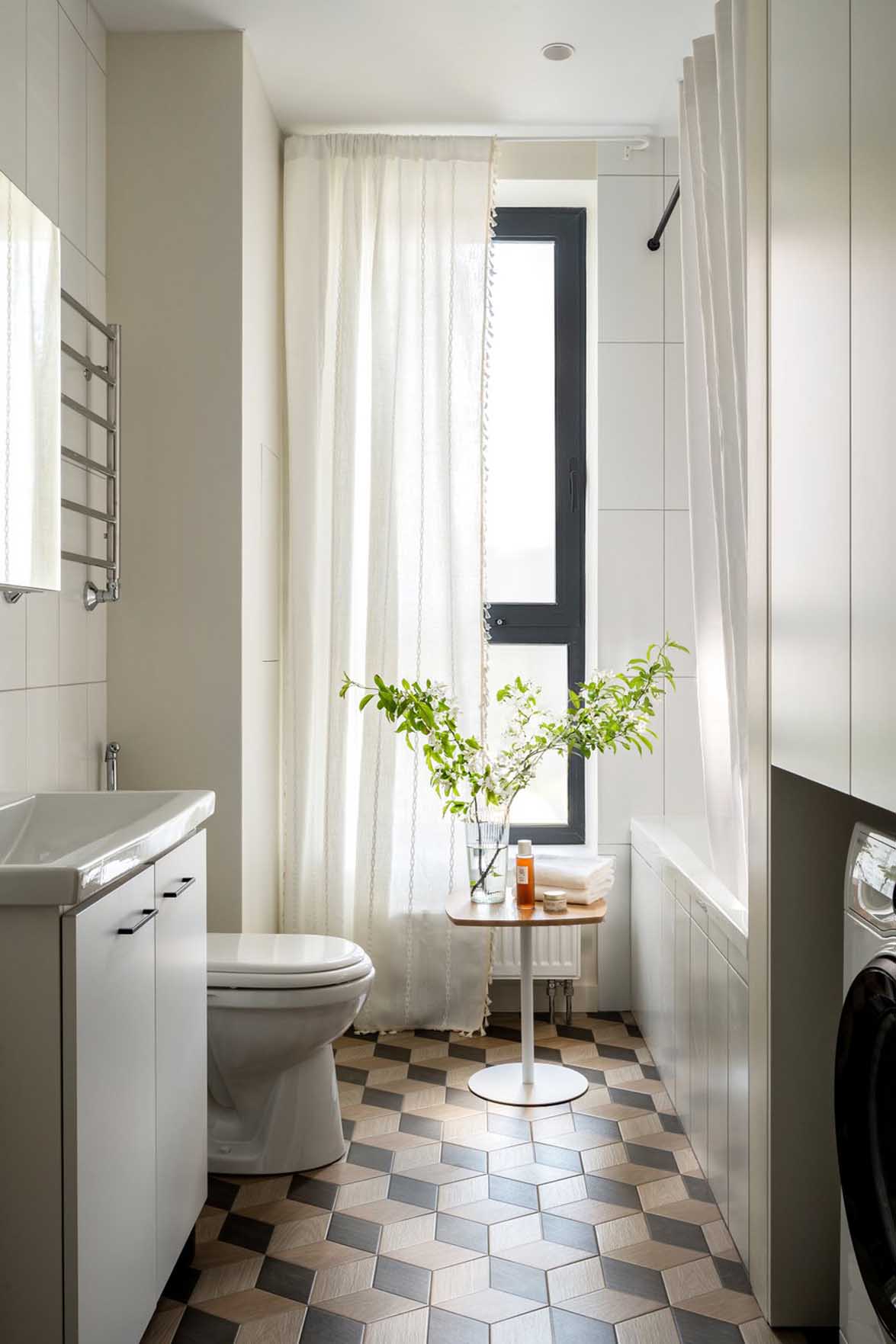 modern bathroom with cement tiles on the floor modern bathroom with cement tiles on the floor