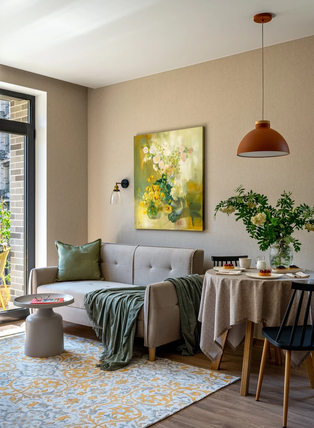 living room and dining room gray sofa bay window contemporary decor 38sqm apartment living room and dining room gray sofa bay window contemporary decor 38sqm apartment