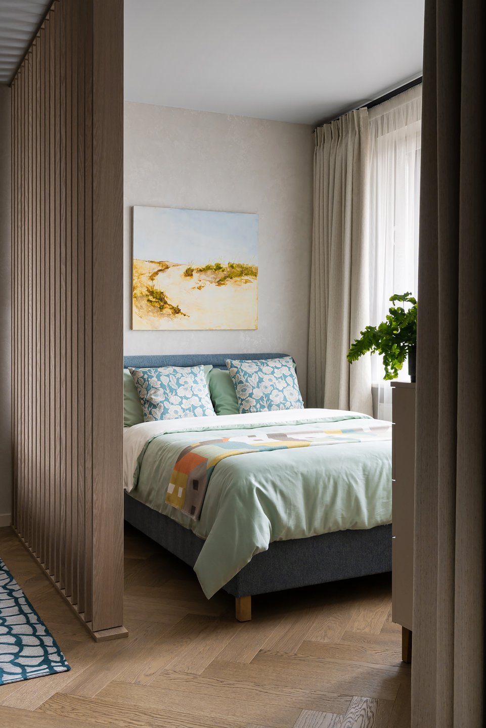 bedroom contemporary decor 39sqm studio with wooden partition