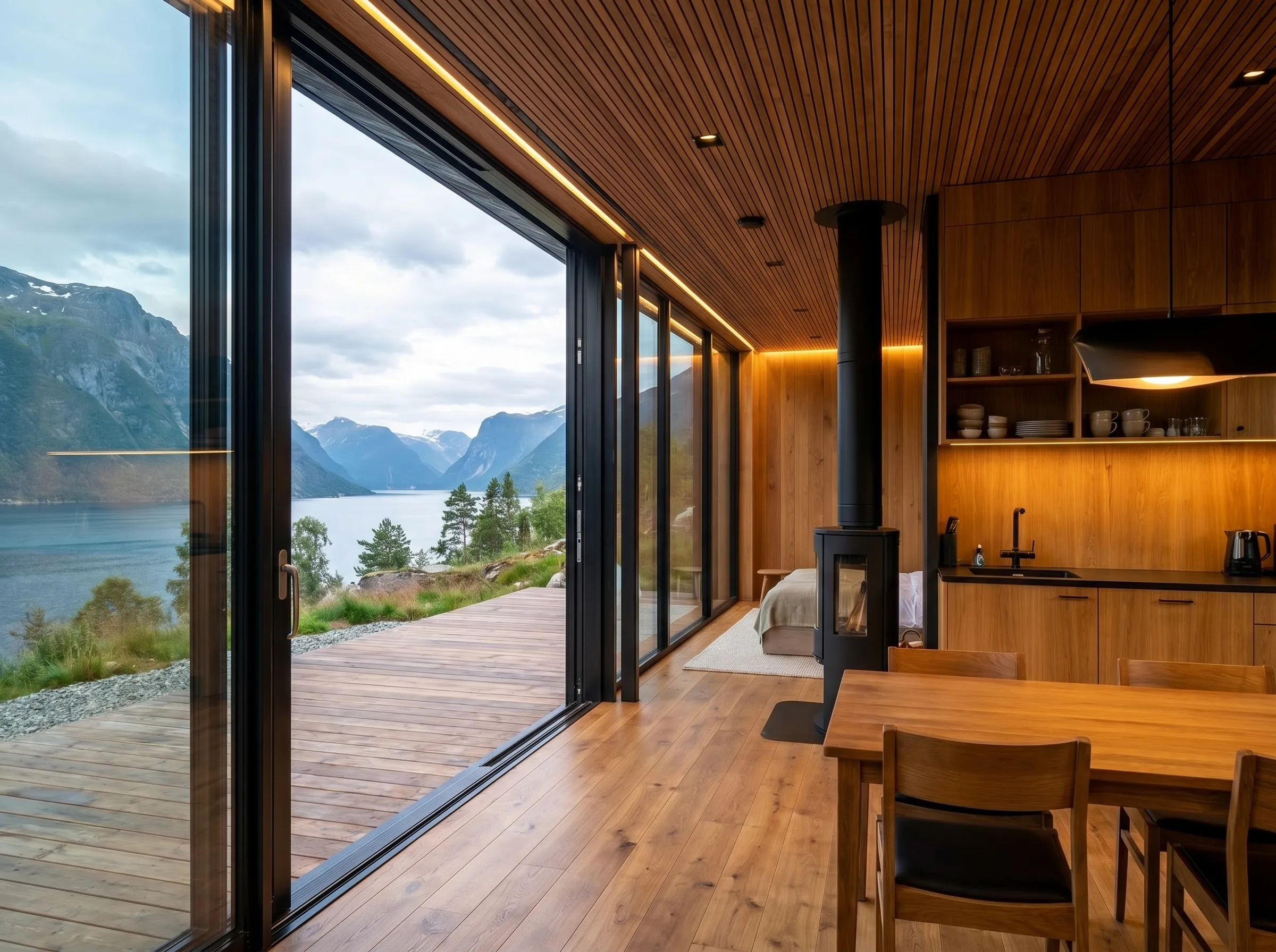 salon avec cuisine ouverte petite maison modulaire et préfabriquée de 29m2 Winbaum L