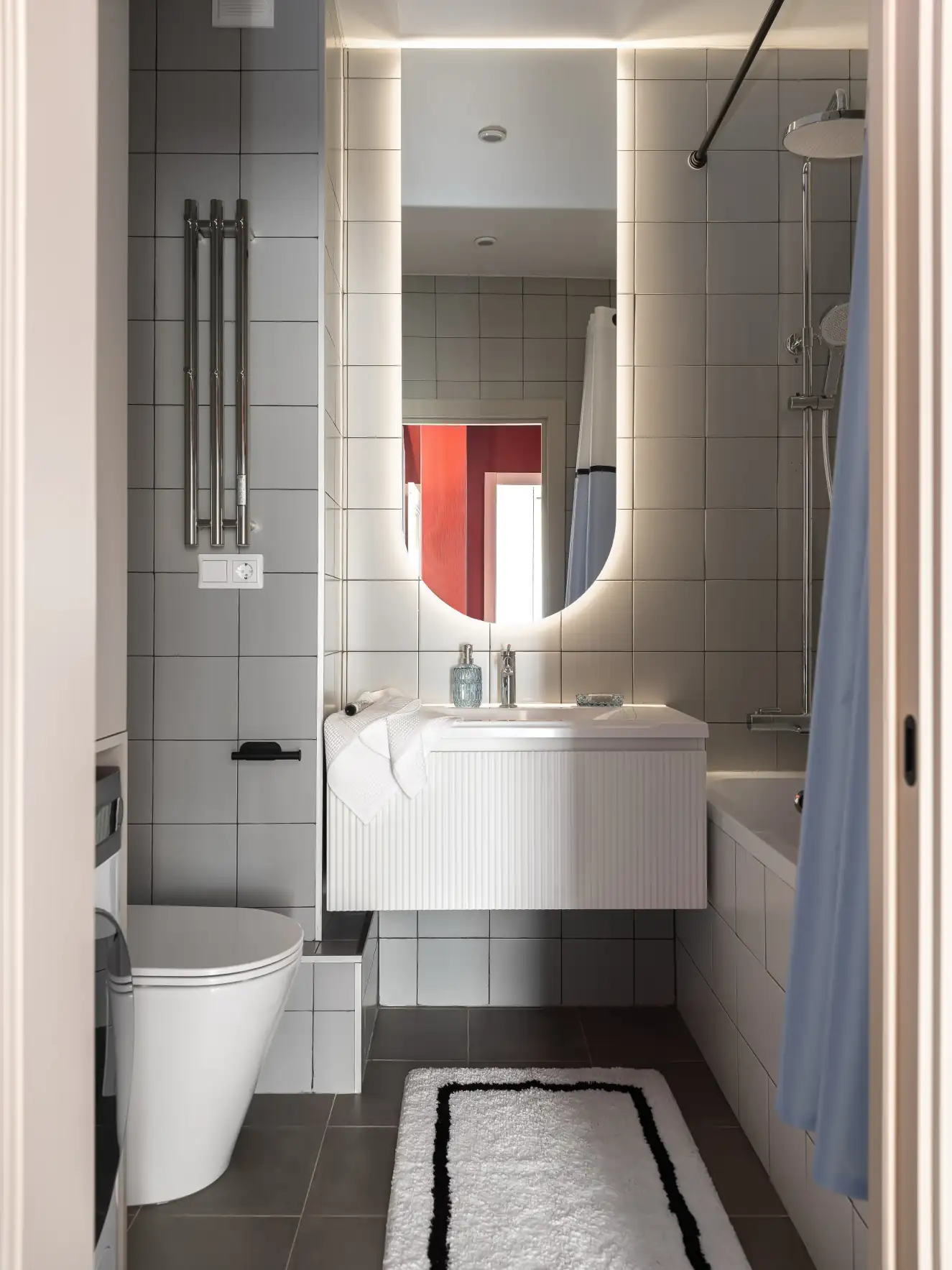 salle de bain grise et beige petit appartement de 44m2 décoration contemporaine salle de bain grise et beige petit appartement de 44m2 décoration contemporaine