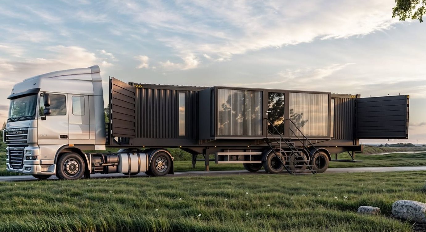 mini container home Hermitainer Flexicub on truck