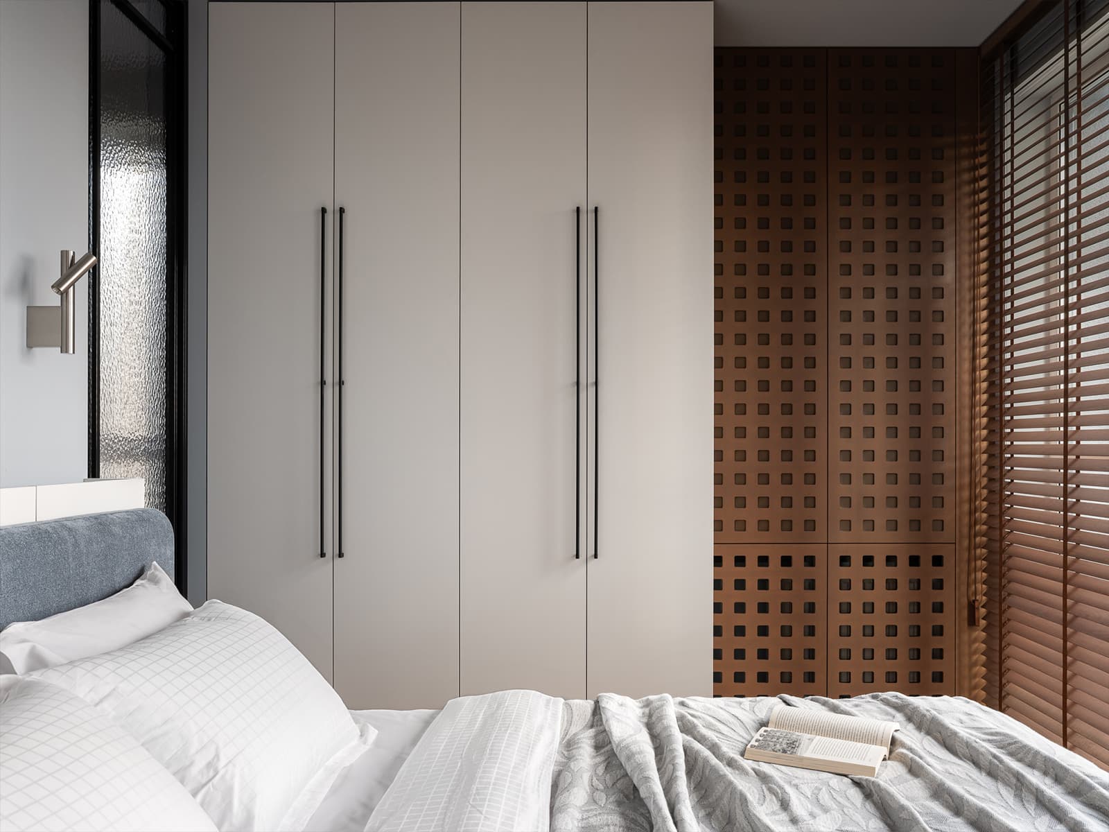 modern gray and wood bedroom with cupboards modern gray and wood bedroom with cupboards