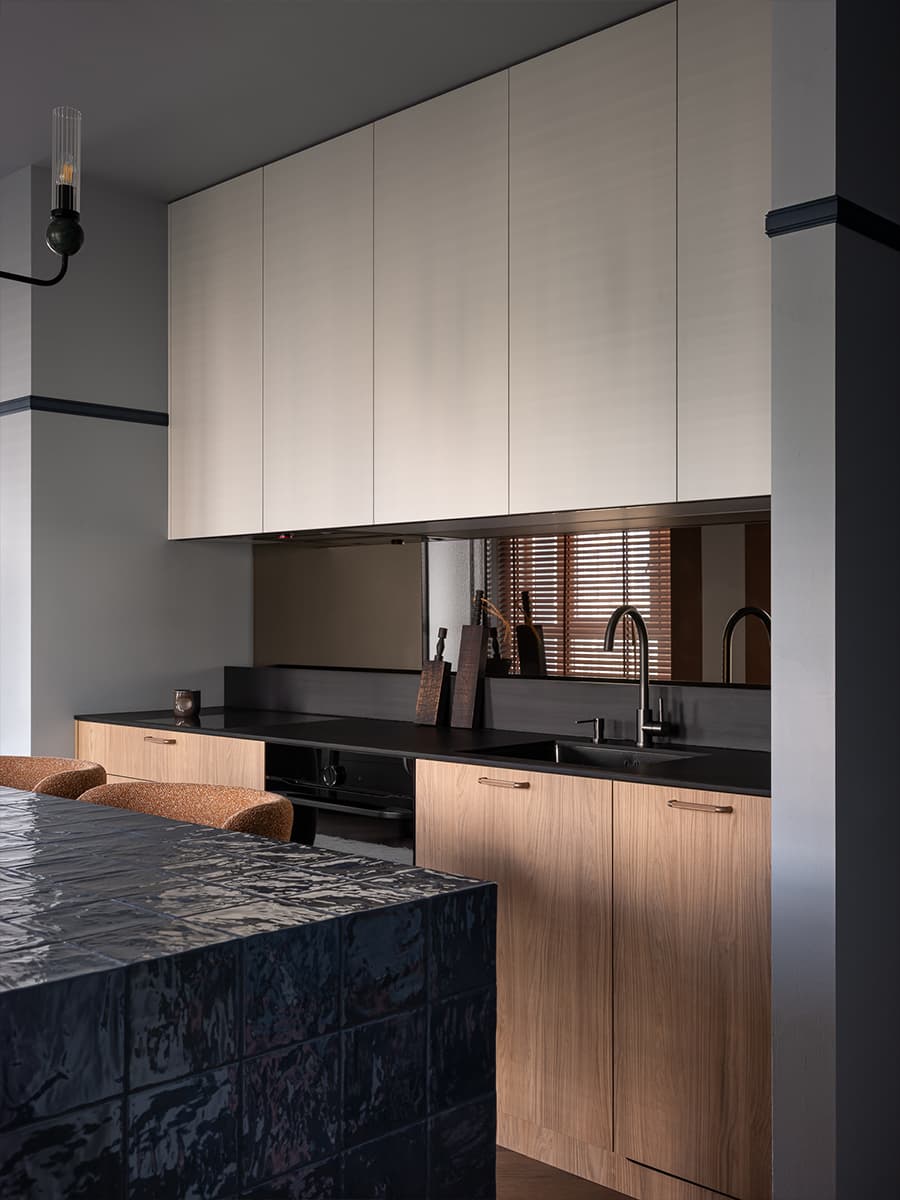 open kitchen with zelliges island 59sqm apartment contemporary decor open kitchen with zelliges island 59sqm apartment contemporary decor