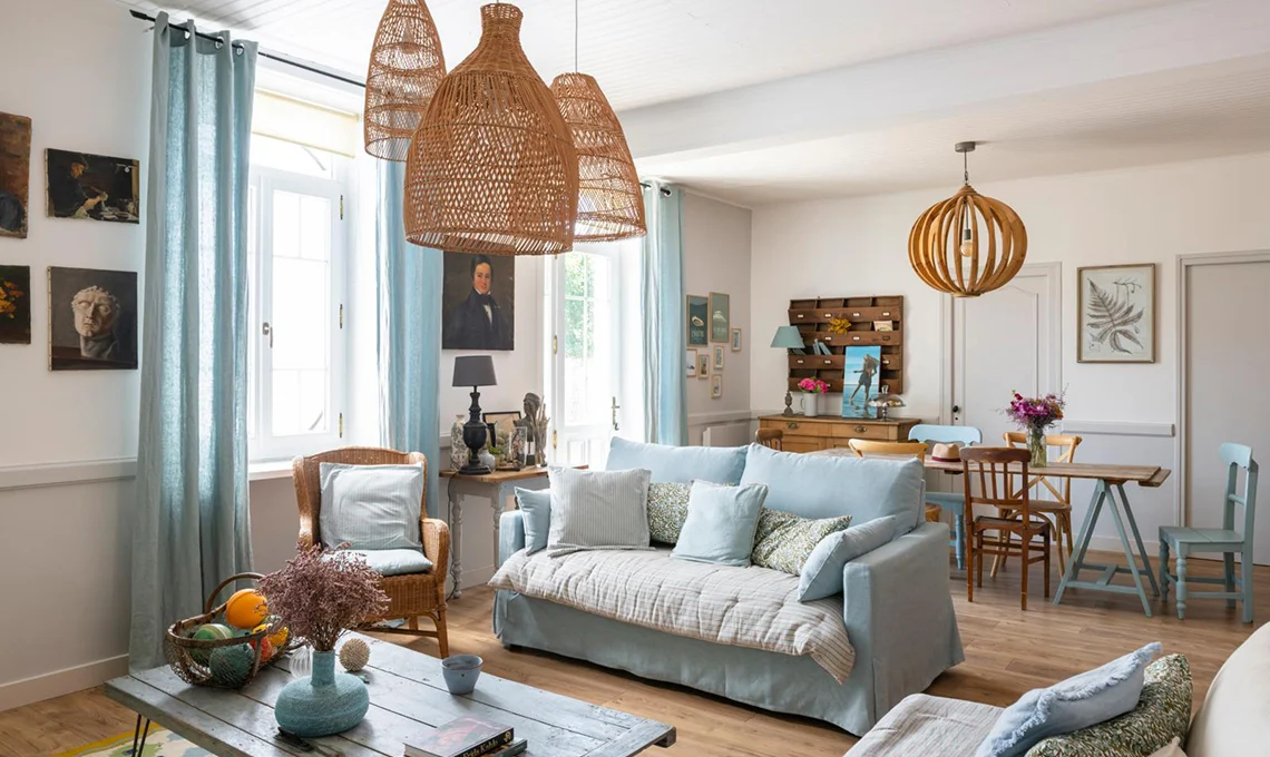 living room with light blue sofa French house classic chic decor living room with light blue sofa French house classic chic decor