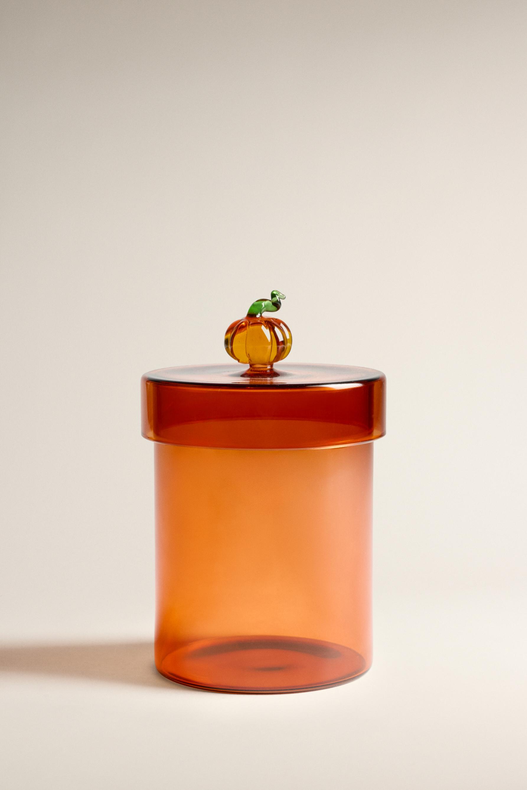 boite verre orange couvercle citrouille boite verre orange couvercle citrouille