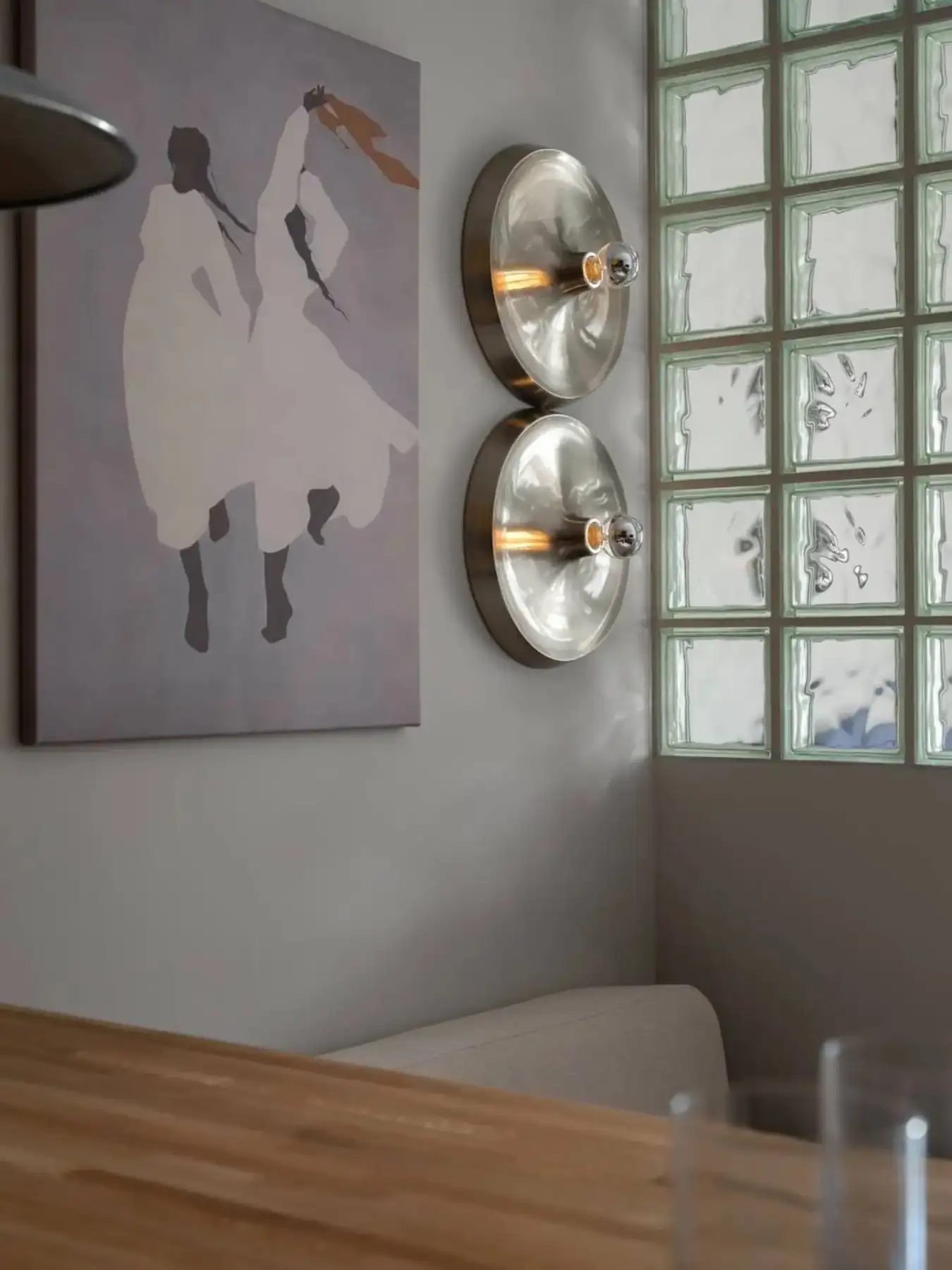 salon avec briques de verre studio de 25m2 décoration contemporaine