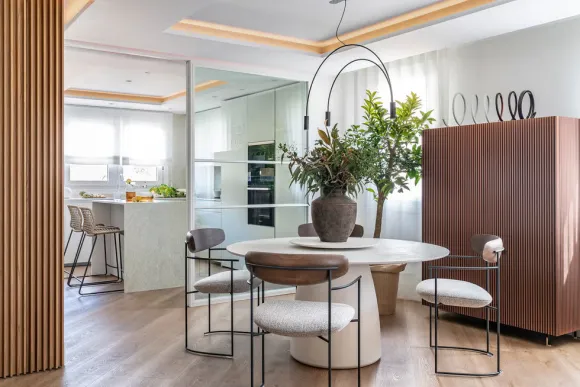 salle à manger et cuisine semi-ouverte décoration contemporaine